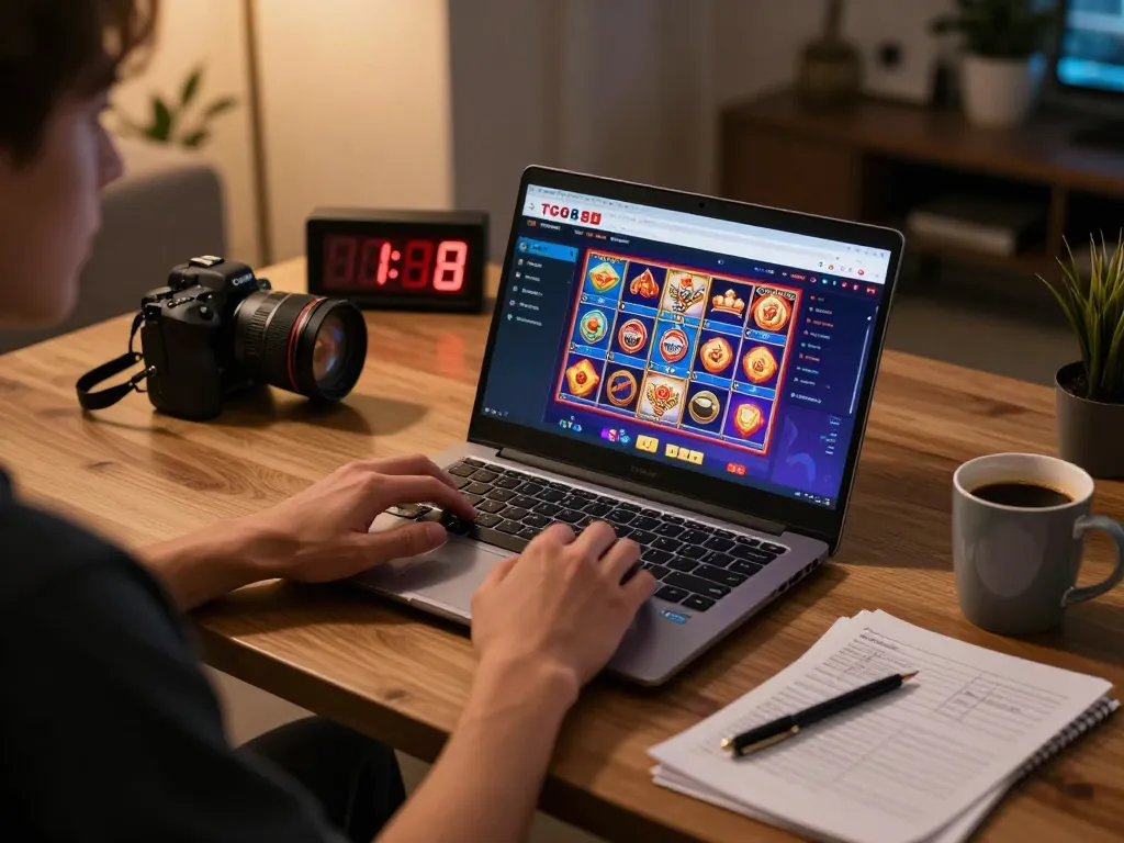 Engaging in interactive online gaming at TG88 with a vibrant interface and cozy setup