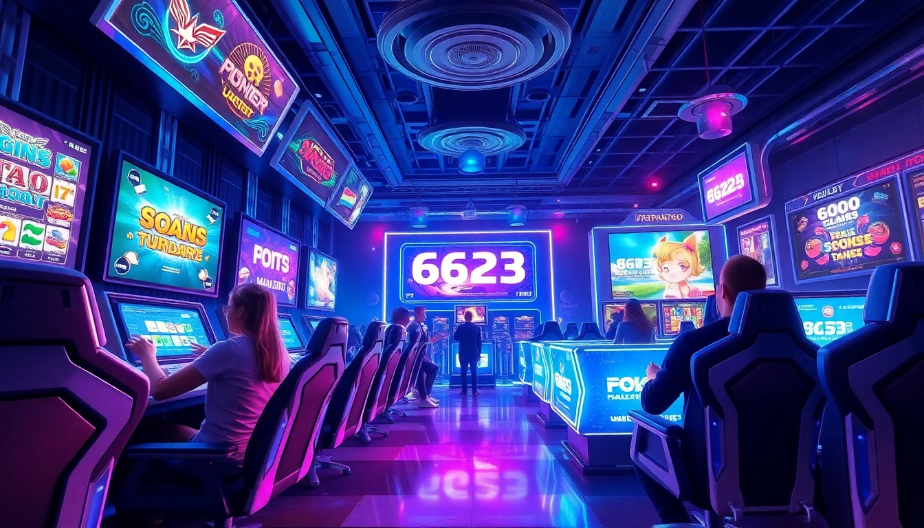 Vibrant gaming environment showcasing players immersed in 6623 galaxy experience with futuristic interfaces.