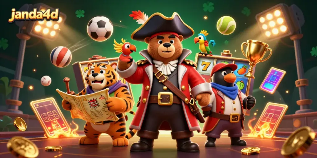 Ilustrasi 3D menarik protagonis janda4d dengan karakter kasino yang penuh aksi.