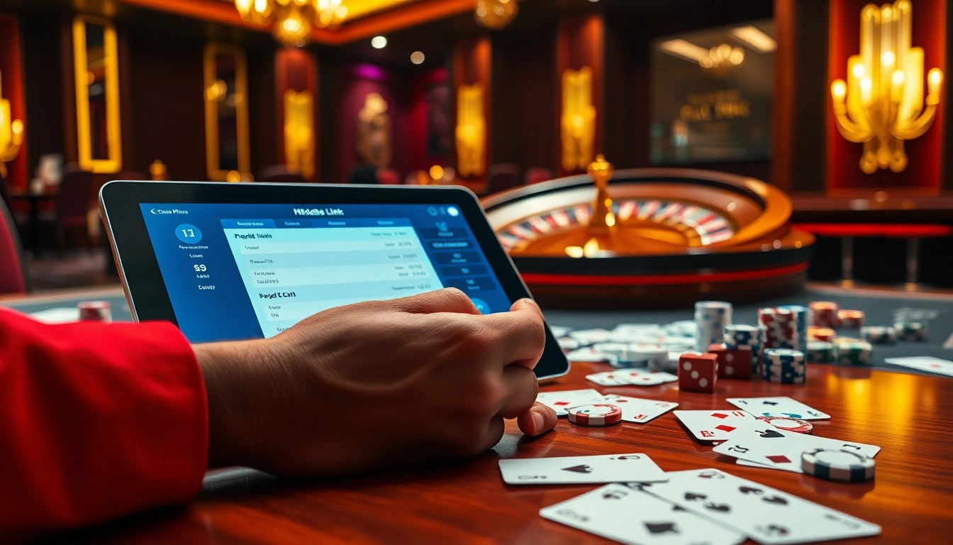 Activating NK88 link for secure betting with poker chips and roulette wheel in luxury casino setting