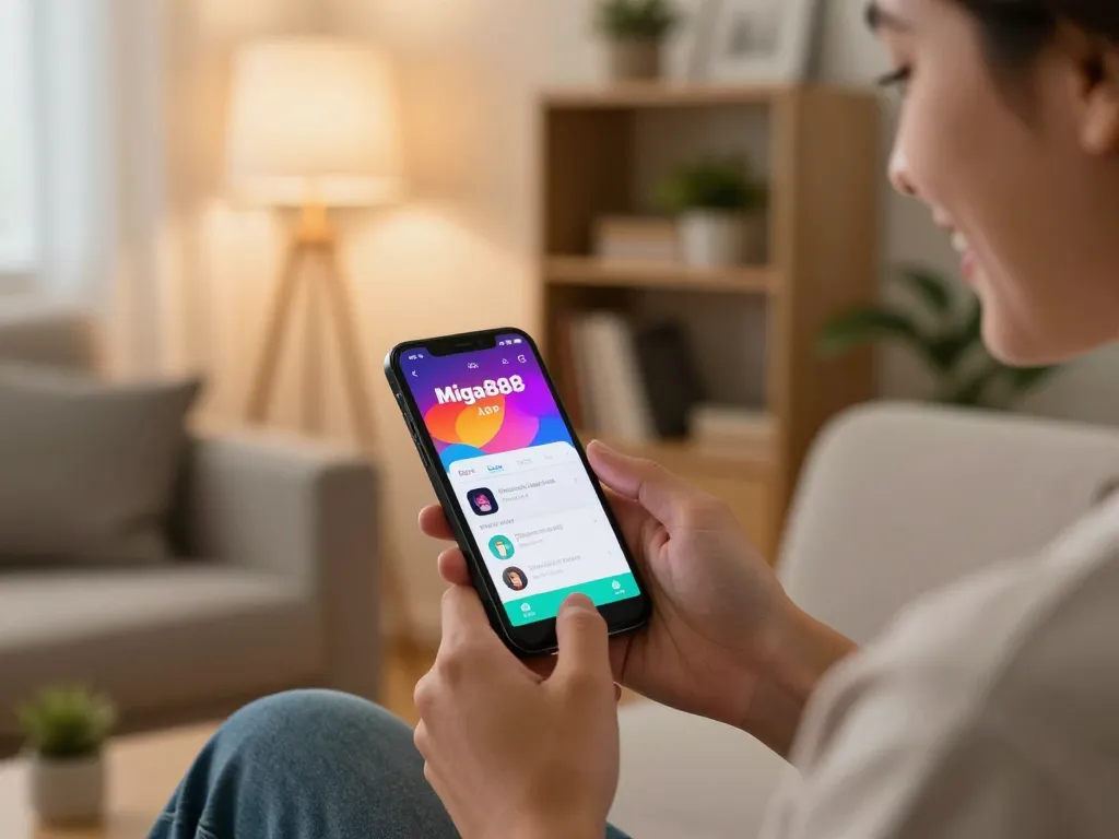 Mega888 iOS download guide displayed on smartphone during mobile gaming, showcasing vibrant app interface.