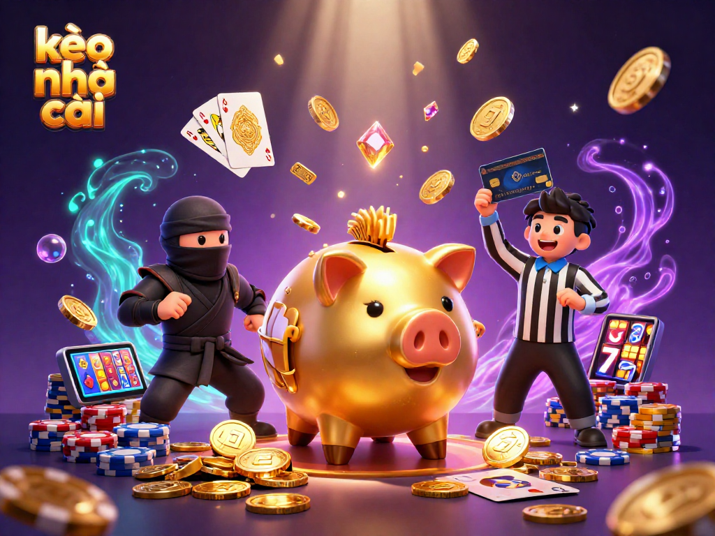 Engage with kèo nhà cái through vibrant 3D illustration featuring a sumo wrestler and playful gambling elements.