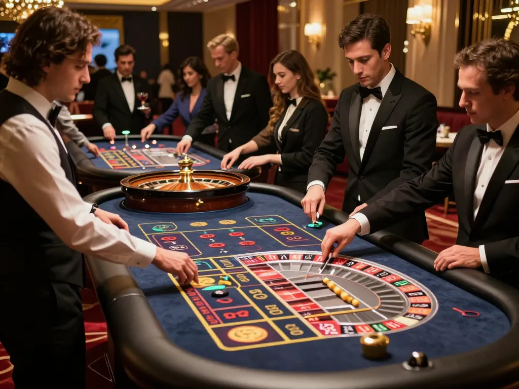 tr88 players enjoying a thrilling roulette game in an upscale casino atmosphere