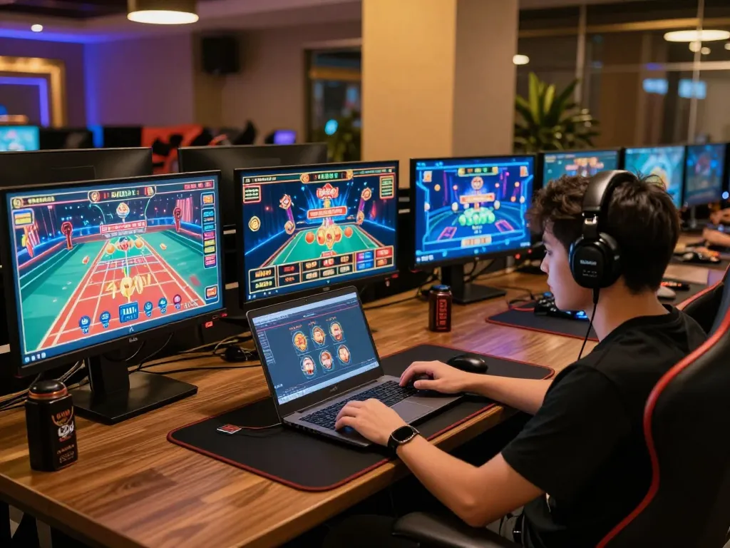 Engaging online gaming setup on trang chủ uu88 showcasing multiple casino games played on a laptop.