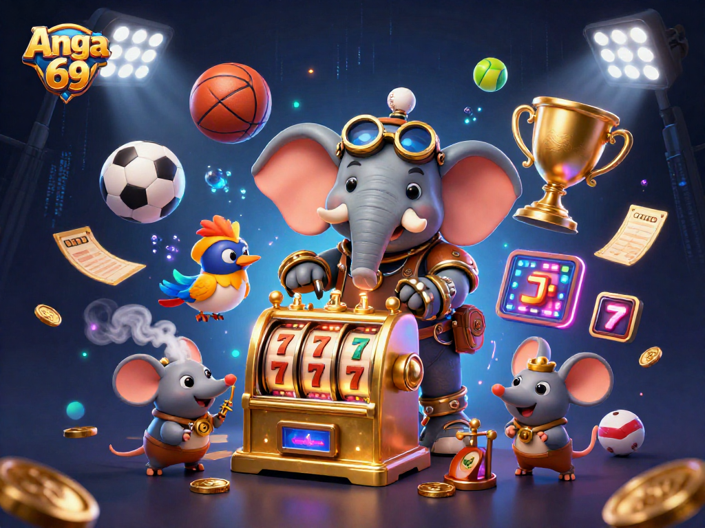 Experience Angka 69's thrilling slot games with a cartoon steampunk elephant and dynamic elements.
