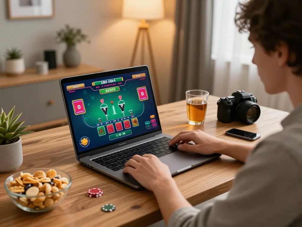 Player engaged in online blackjack game on 88xx, showcasing a lively home gaming setup.