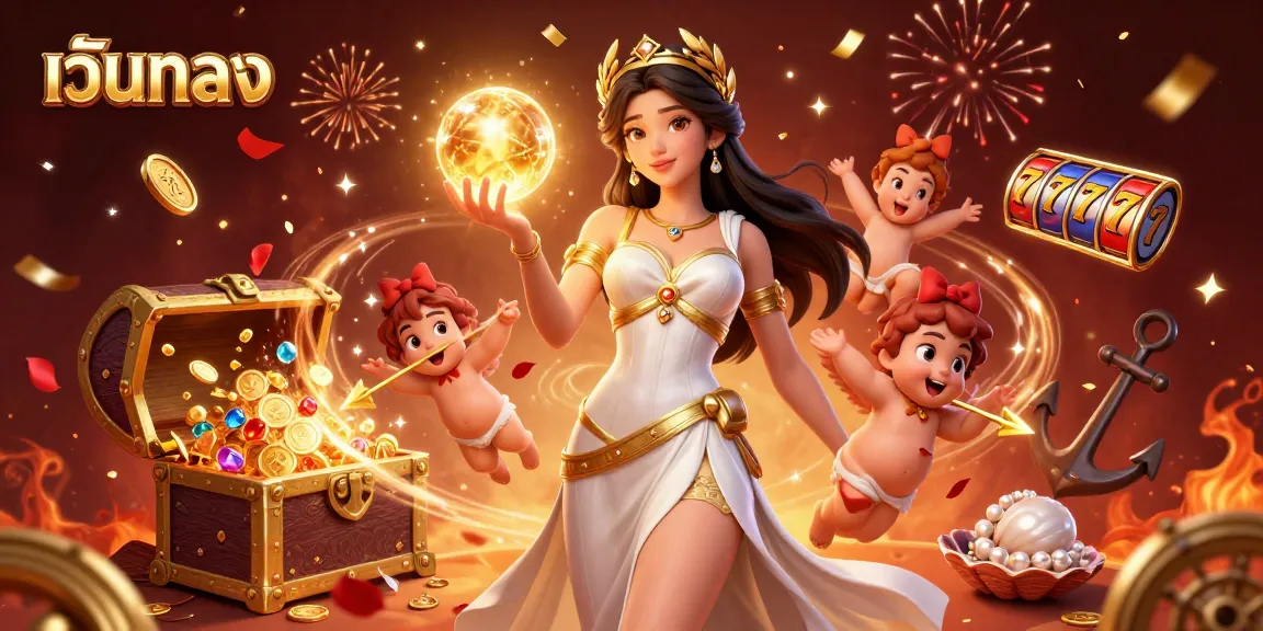 Experience thrilling เว็บตรง slots gameplay with a stunning Grecian goddess, golden coin treasures, and festive celebration.