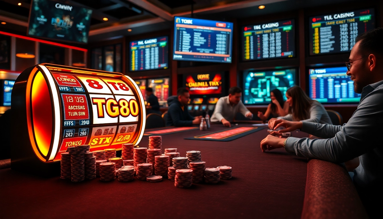 Players engaging with the TG88 slot machine in a luxurious casino setting.