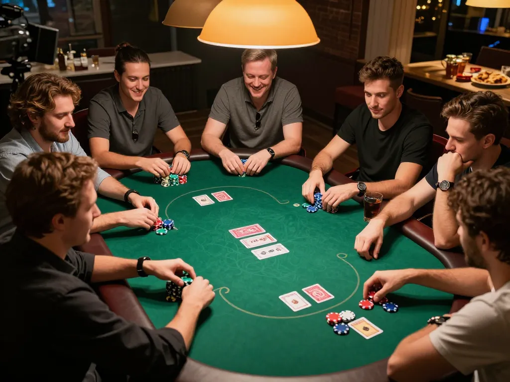 Players engaging in strategic poker gameplay at the iwin club, showcasing competitive bets and vibrant chips.