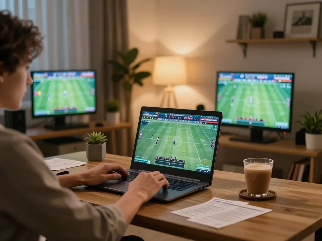 HB88 player engaged in online sports betting from a cozy home setup with live game displays.