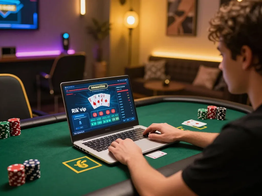 Engaging gameplay on Rik vip with vibrant online poker setup, showcasing strategic betting and interactive experience.