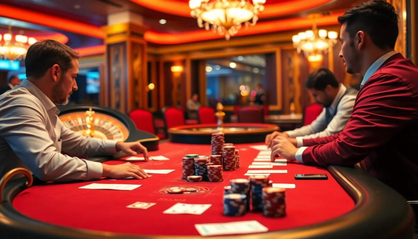 KQBD betting scene with vibrant poker game showcasing excitement and luxury at the casino.