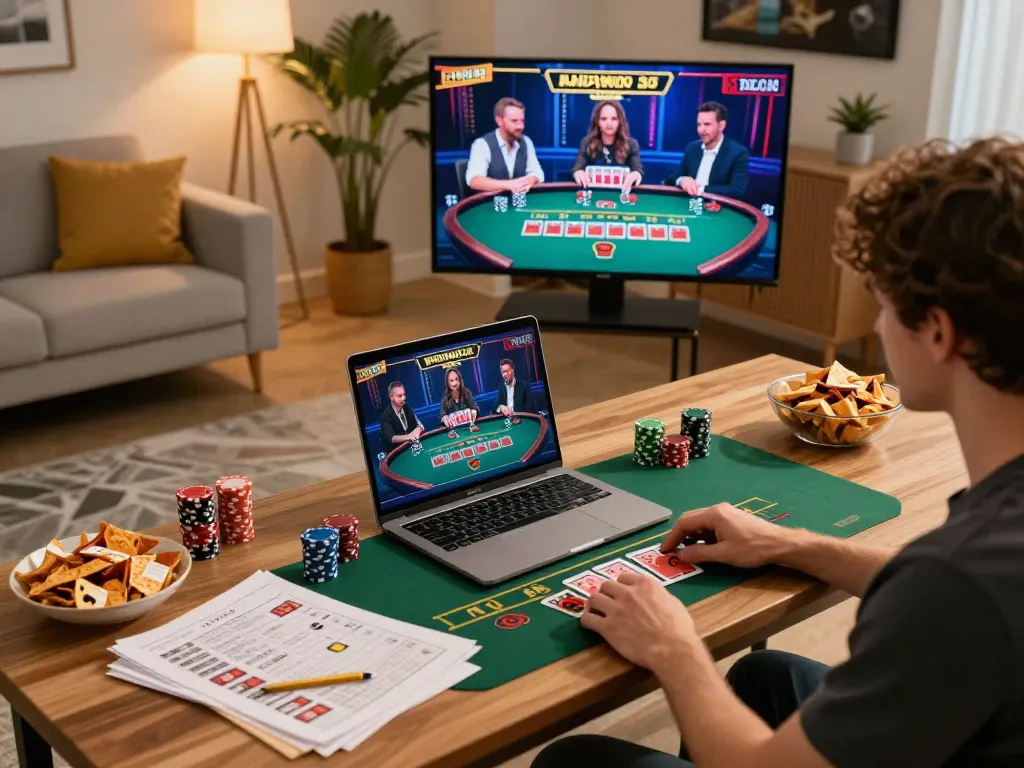 Engaging in online gameplay with lemacau casino on a laptop at home.