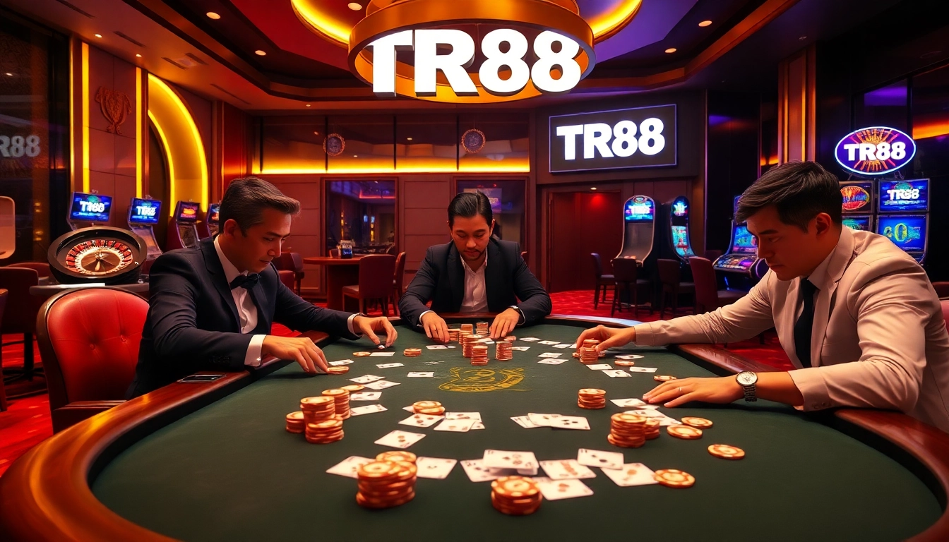 Players experience the thrill of TR88 poker in a vibrant casino setting.