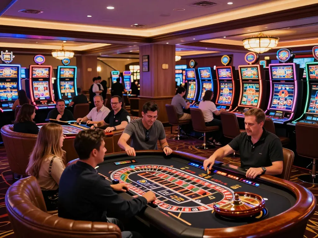 Players enjoying thrilling gaming moments at smart city hostels casino floor