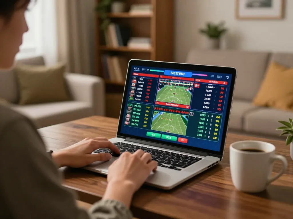 Engaging in live sports betting at home with BCX88 displayed on screen for a thrilling experience.