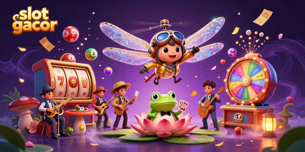 Memenangkan jackpot slot gacor dengan slot reels dan jackpot, dikelilingi oleh elemen kasino yang menarik.