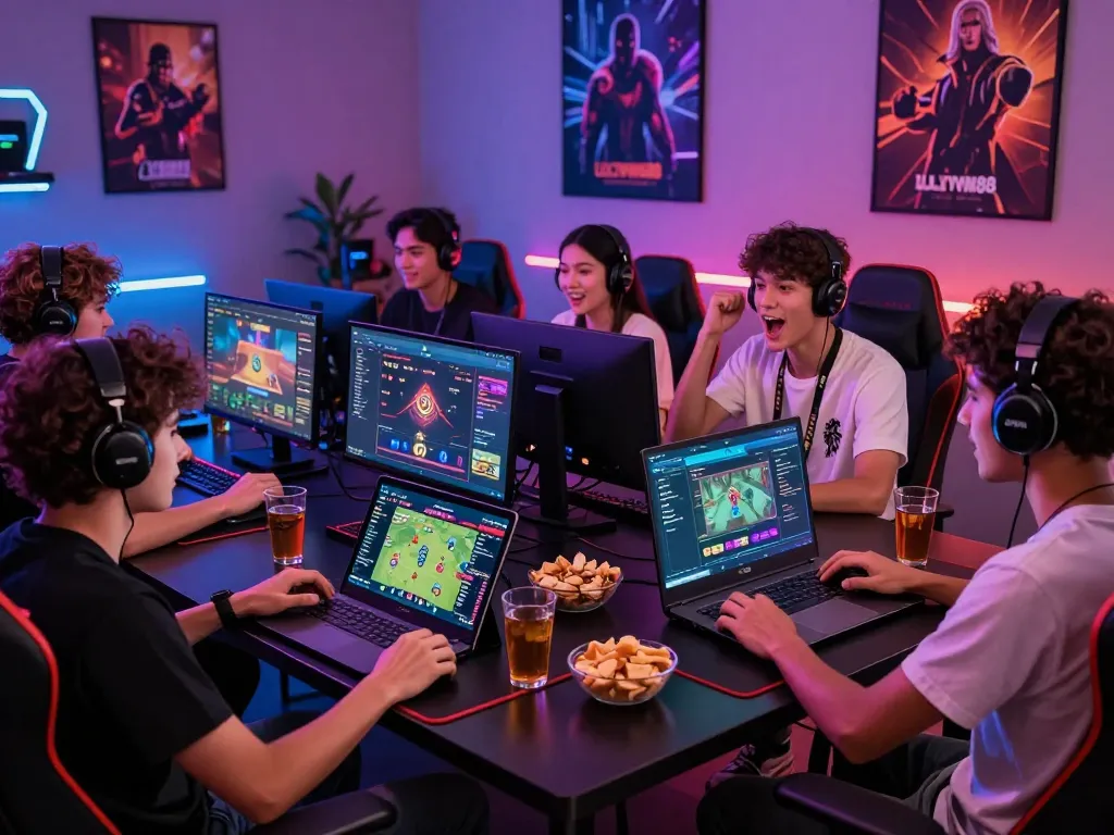 Luckywin88 online gaming experience with friends cheering and engaging.