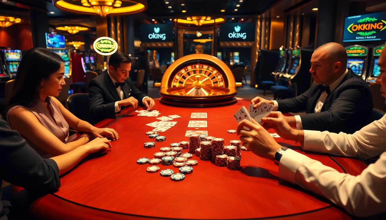 Profoundly engaging poker action at the Okking casino, showcasing thrilling gameplay and ambiance.