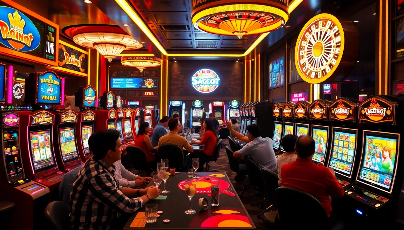 Exciting scene at a situs gacor casino with players enjoying slot machines and winning big.