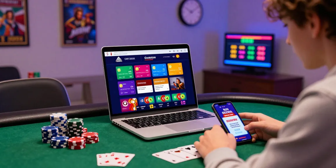 Engaging scene of a player exploring various options at credit card casinos online with vibrant game displays and promotional offers.