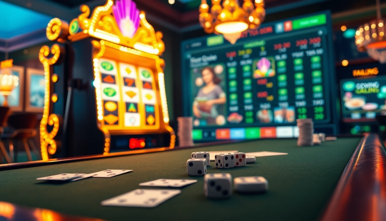 Enjoying a thrilling IDN slot experience at a luxurious casino with vibrant slot machines and poker tables.
