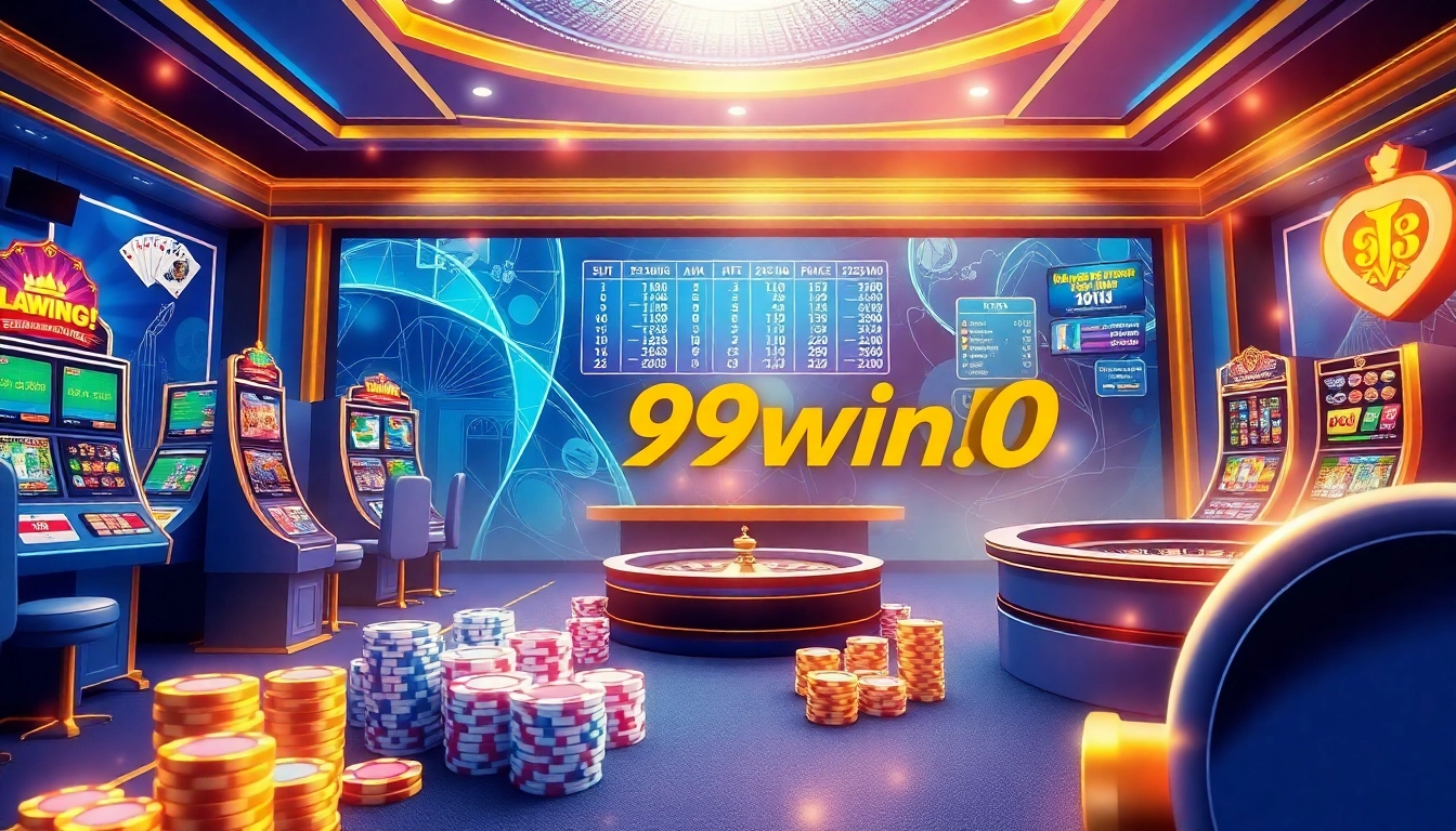 Players engaging with an array of casino games on the 99win04 platform, showcasing excitement and luxury.