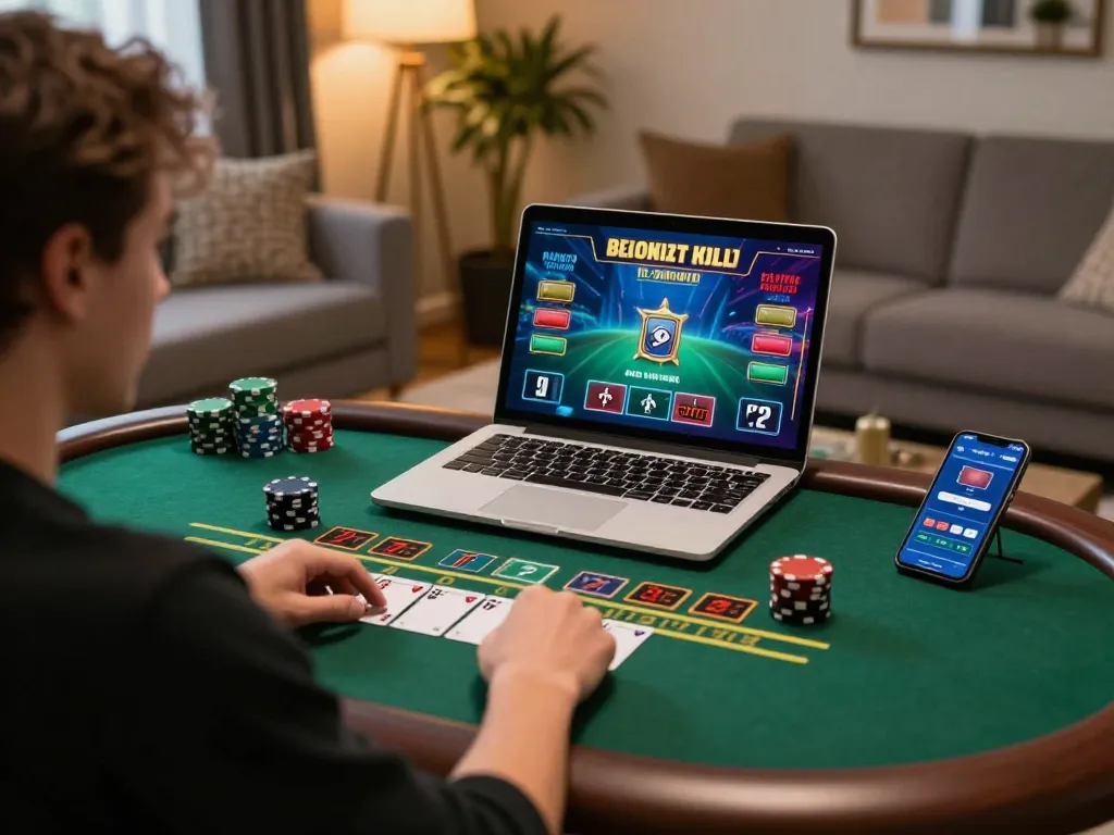 Engaging in live dealer blackjack on kdslot77 from a cozy home setup, balancing entertainment and responsible gaming.