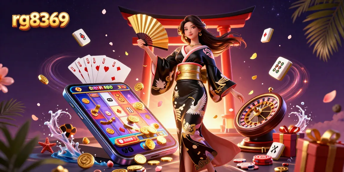 Engage with rg8369's thrilling slot game experience featuring an elegant Asian woman and dynamic casino elements.