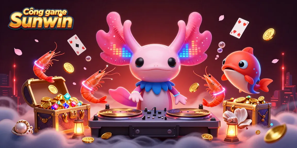 Cổng game Sunwin features vibrant 3D gambling scene with dynamic characters and underwater elements.