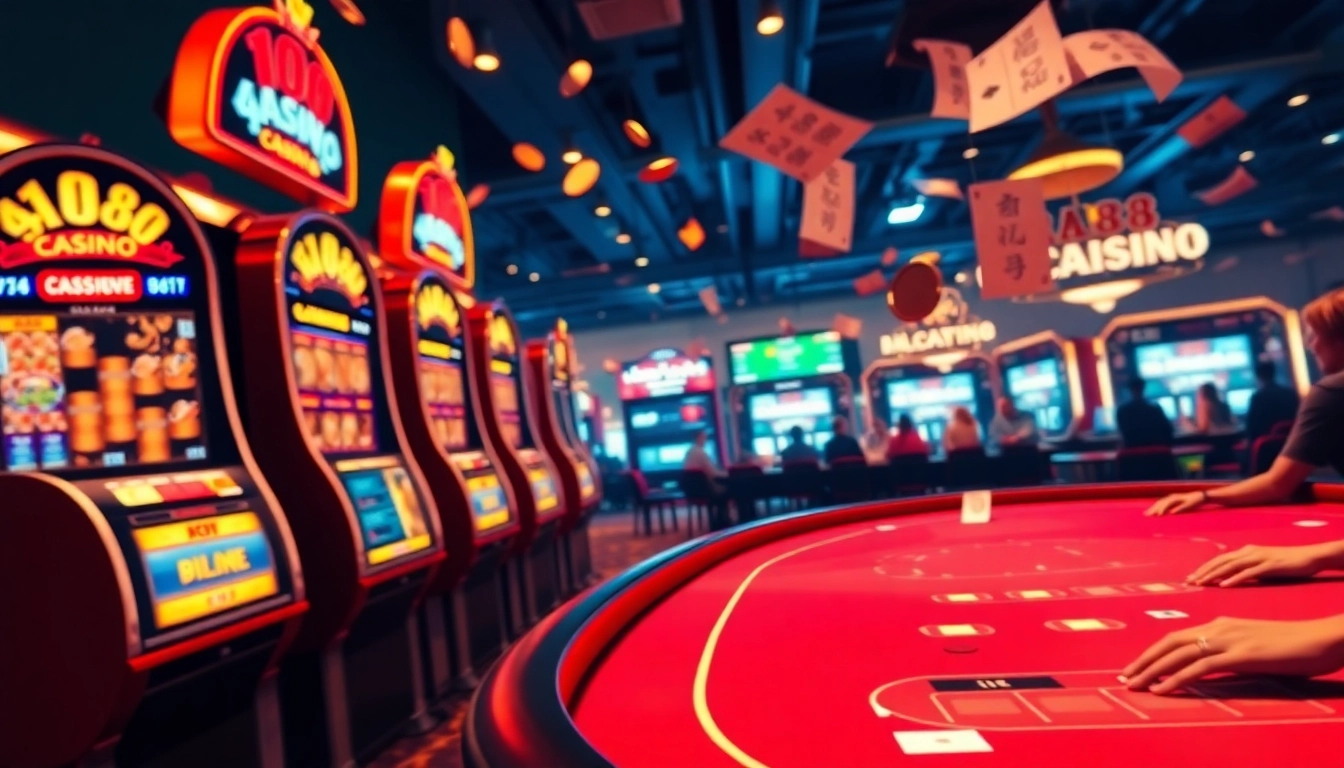 Engaged players at au88 casino with exciting poker and slot scenes.