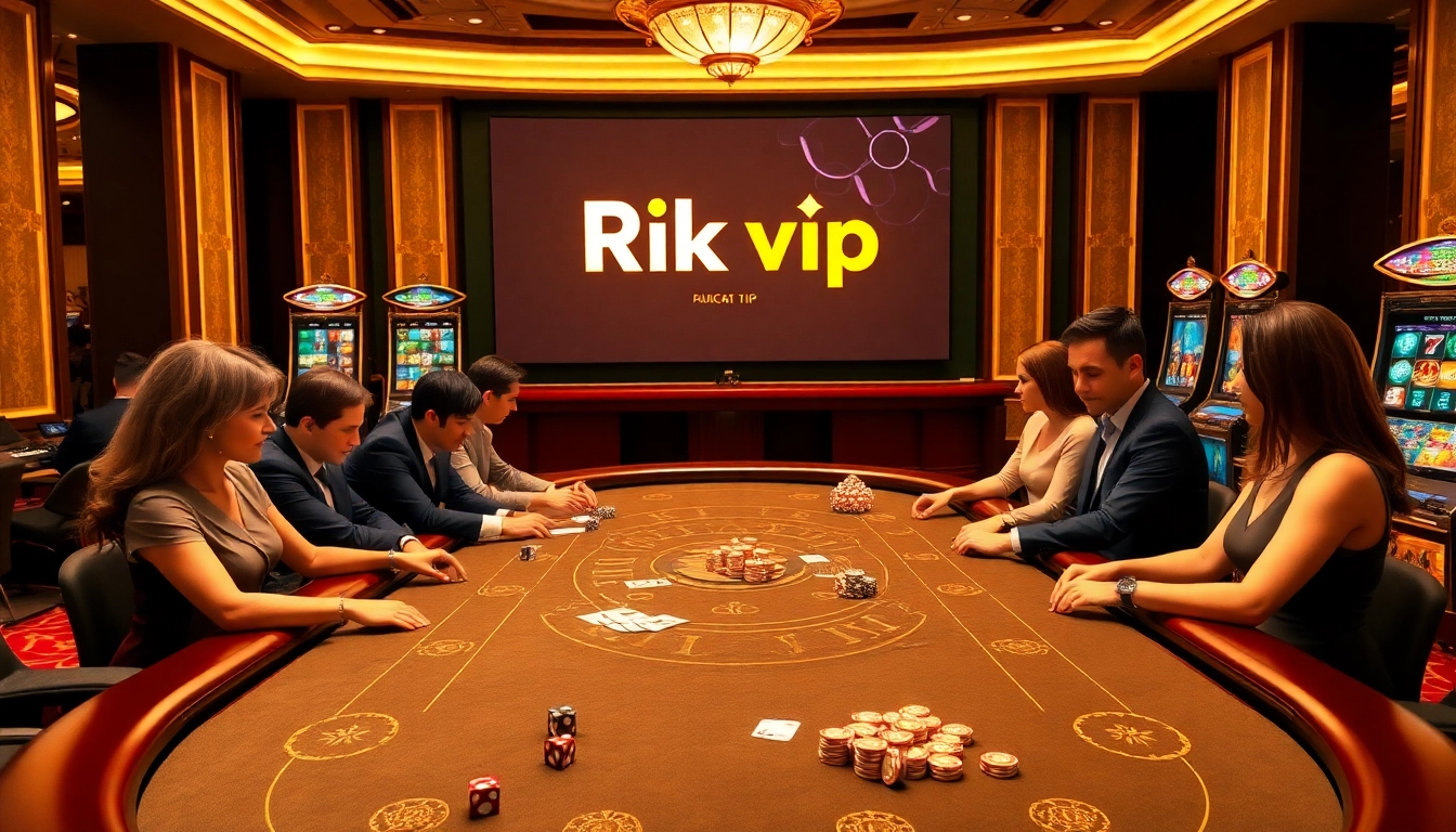 Players enjoying a thrilling game at Rik vip online casino, featuring vibrant baccarat tables and luxury decor.