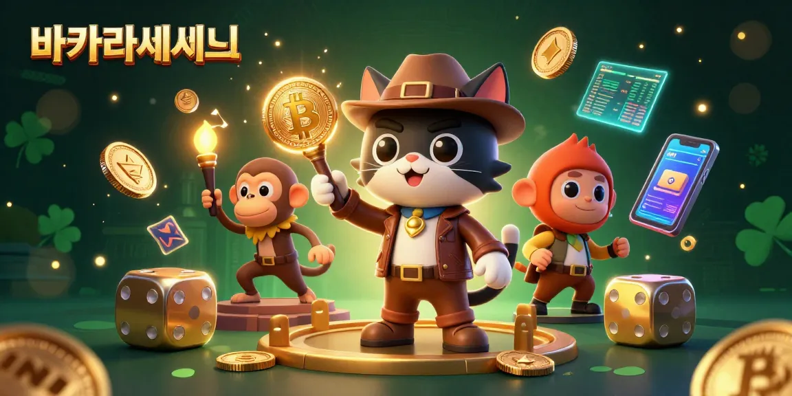 바카라사이트의 매력적인 게임 요소를 발견하는 3D 탐험가와 원숭이 동료의 일러스트