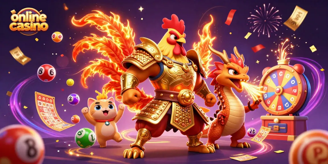 Engage in a thrilling online casino experience with a vibrant 3D scene featuring characters and dynamic gaming elements.