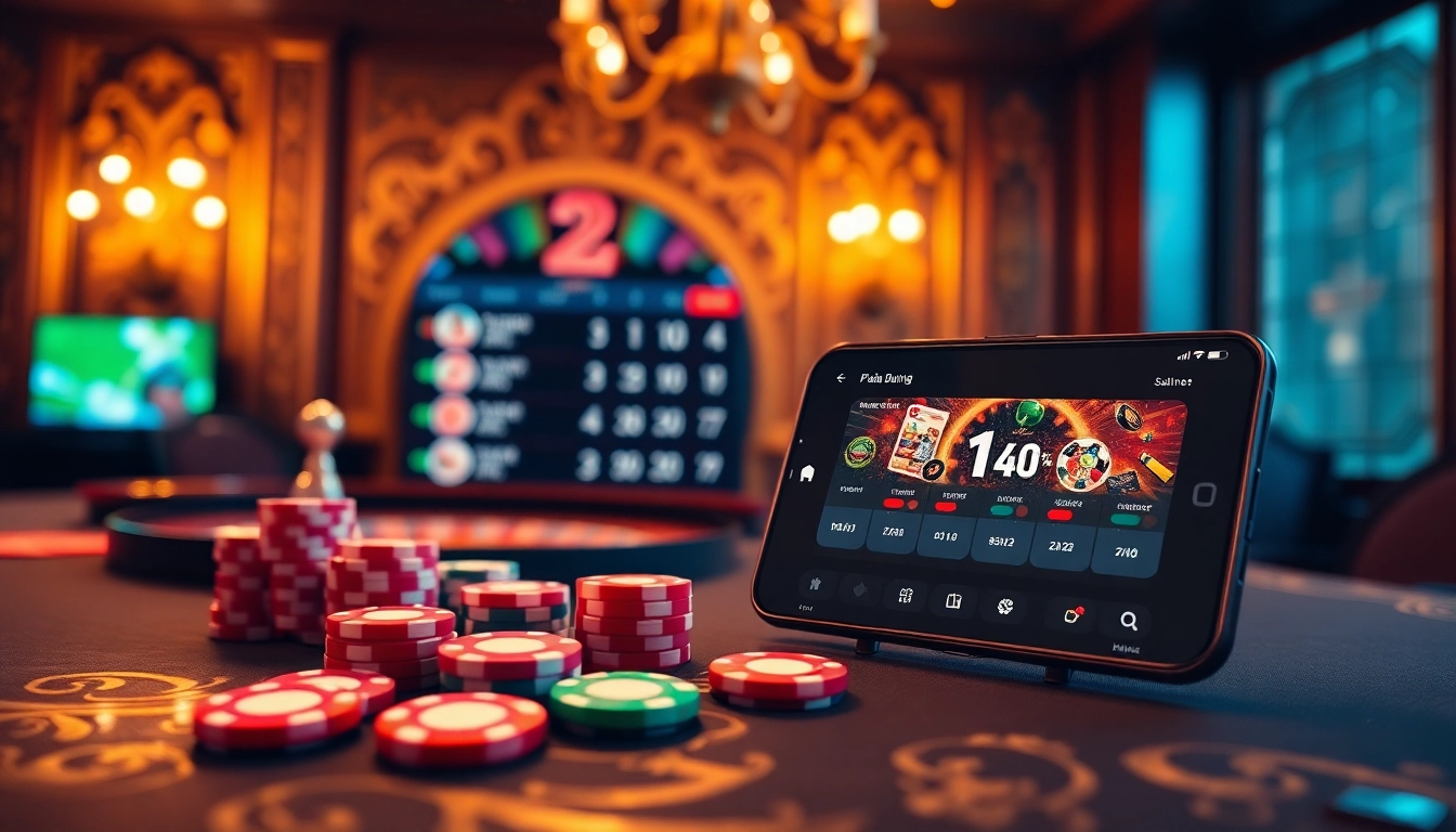 Betting on Judi Piala Dunia with vibrant poker chips and a sleek online interface.