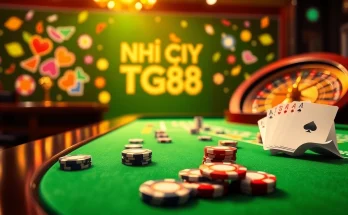 Engaging casino scene depicting NHÀ CÁI TG88 with poker chips and betting interface.
