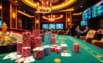 Bongdalu-themed casino scene with vibrant poker chips, roulette wheel, and elegant gamblers.