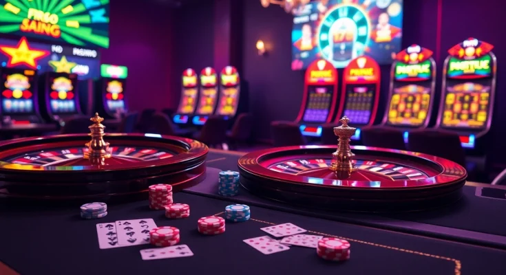 Experience the excitement of online gambling at https://rr88c.org/ with vibrant casino visuals depicting thrilling gaming action.