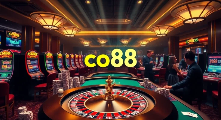 Experience the thrill of co88 with players celebrating wins at a vibrant casino table.
