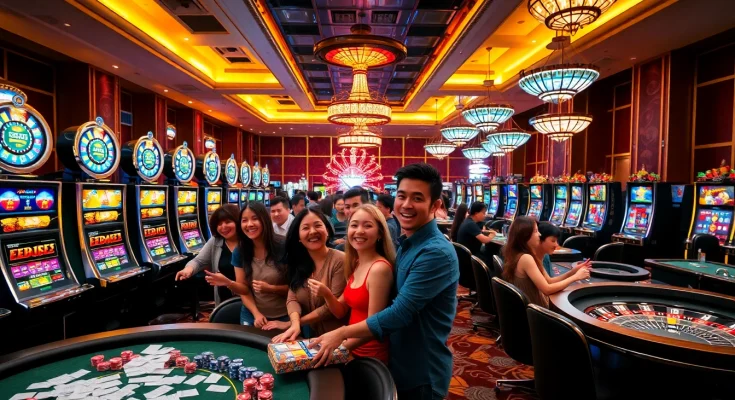 Experience the excitement of Trang Chủ GO88 with engaging casino games and vibrant players at the casino floor.