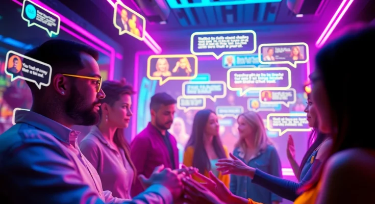 Engaging AI chat experience on spicychat featuring dynamic avatars and colorful chat bubbles.