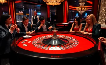 SODO casino scene with players enjoying vibrant roulette, poker chips, and an urban backdrop.