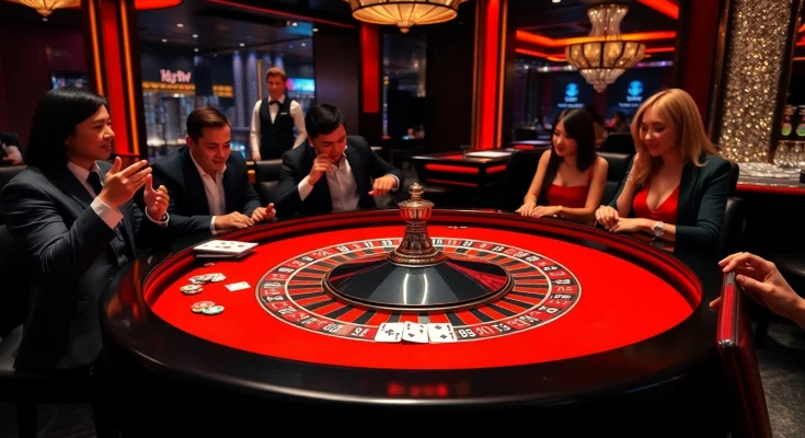 SODO casino scene with players enjoying vibrant roulette, poker chips, and an urban backdrop.