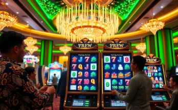 Exciting gameplay at a slot mahjong machine in a vibrant casino atmosphere.