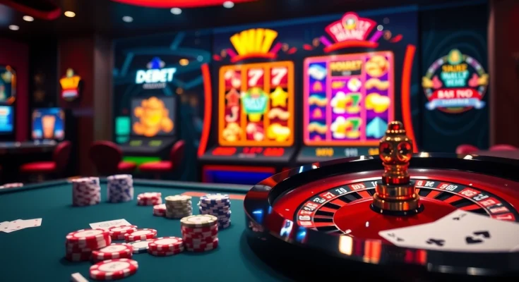 Experience thrilling gameplay at Cổng Game DEBET with vibrant casino visuals and professional atmosphere.