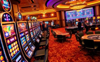 Players enjoying exciting slot games in a luxurious casino atmosphere filled with vibrant slot machines.