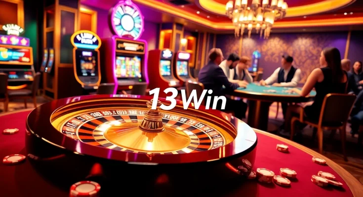 Players celebrating wins at 13Win's luxurious casino tables filled with vibrant games.