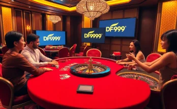 Experience thrilling gameplay at DF999 with vibrant casino tables and professional gamblers.