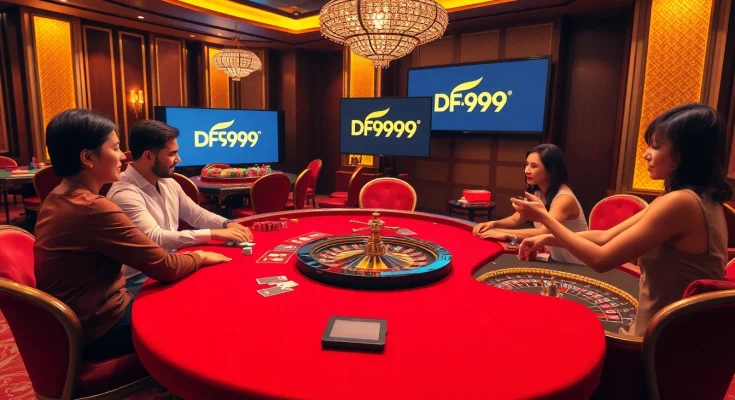Experience thrilling gameplay at DF999 with vibrant casino tables and professional gamblers.