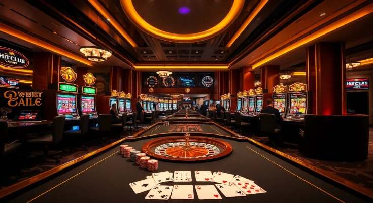 Players enjoying games at Hitclub’s vibrant casino, featuring roulette and poker tables.